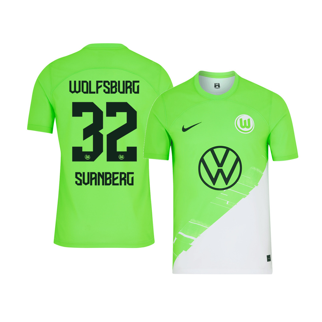Mattias Svanberg 32 VfL Wolfsburg 2023-24 Home YOUTH Jersey – Green
