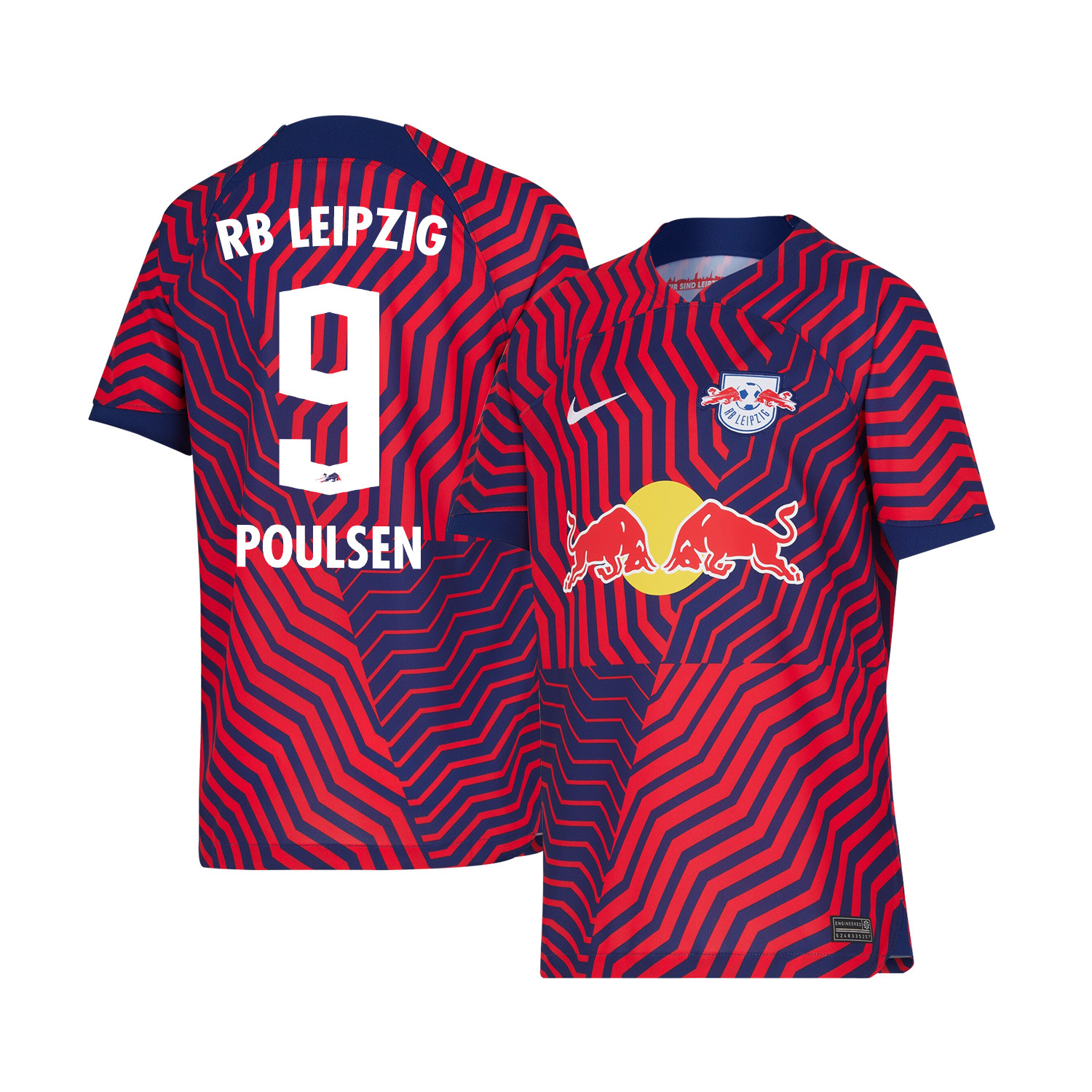 Yussuf Poulsen 9 RB Leipzig 2023-24 Away YOUTH Jersey – Red Blue