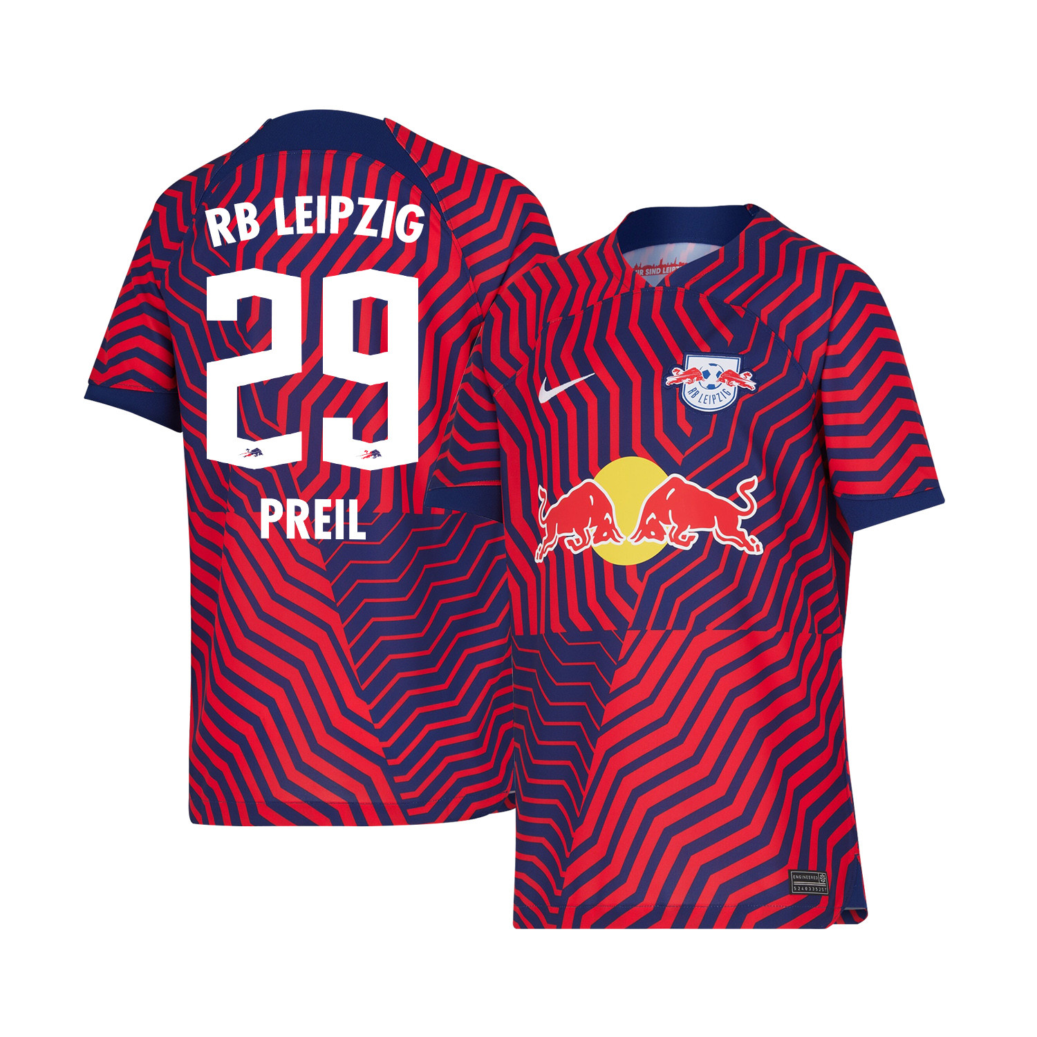 Oskar Preil 29 RB Leipzig 2023-24 Away YOUTH Jersey – Red Blue