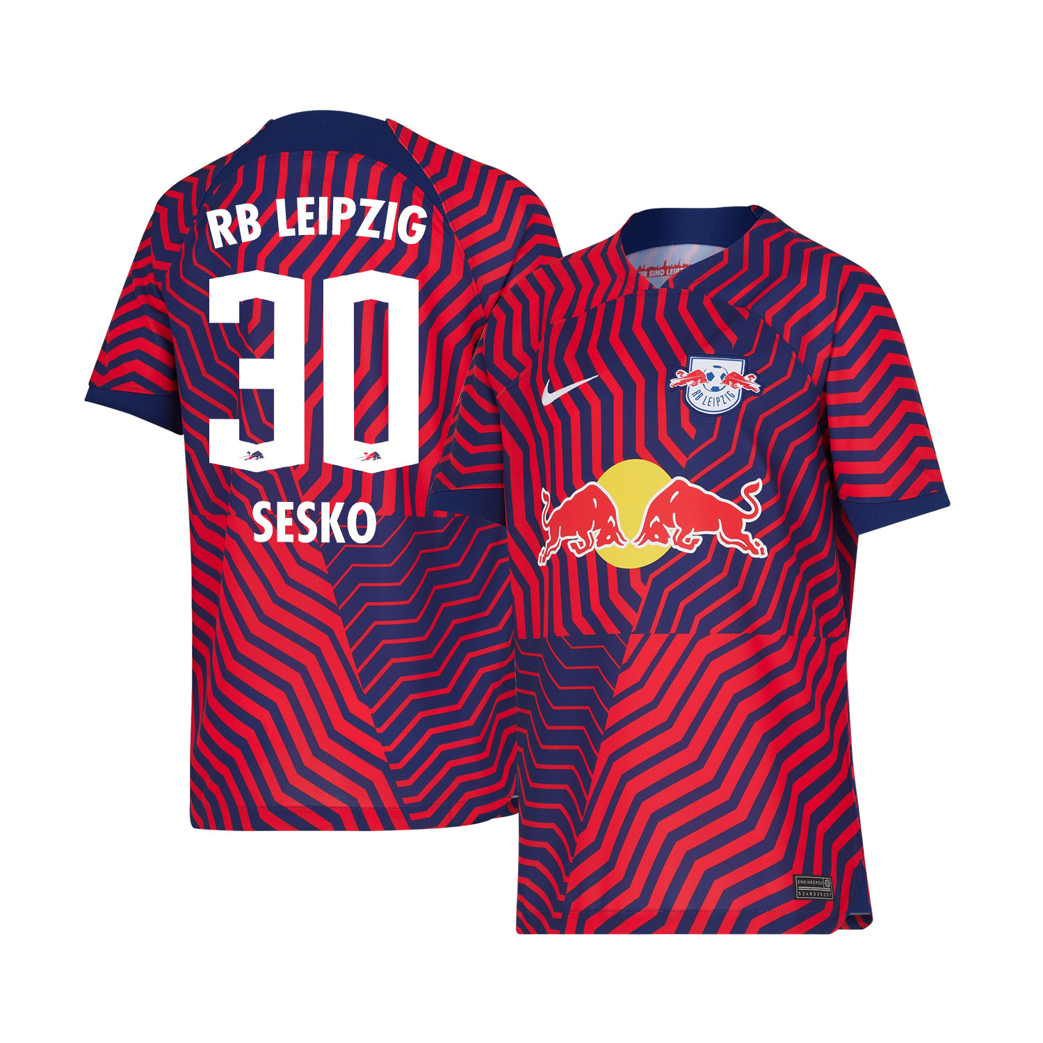 Benjamin Sesko 30 RB Leipzig 2023-24 Away YOUTH Jersey – Red Blue