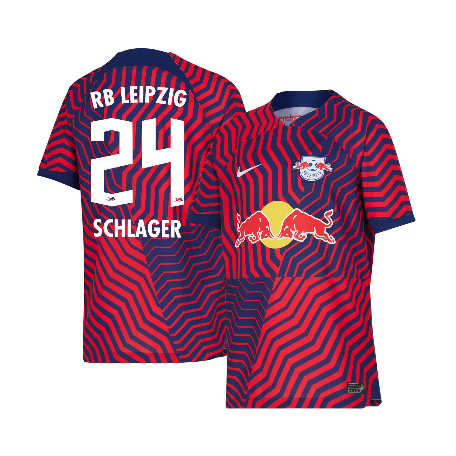 Xaver Schlager 24 RB Leipzig 2023-24 Away YOUTH Jersey – Red Blue