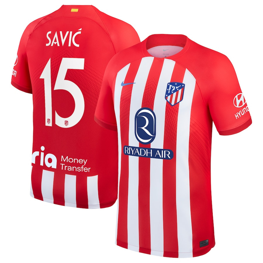 Stefan Savic 15 Atletico de Madrid 2023/24 Home Metropolitano Stadium Men Jersey – Red