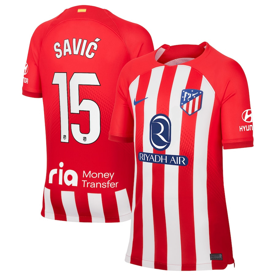 Stefan Savic 15 Atletico de Madrid 2023/24 Home Stadium YOUTH Jersey – Red
