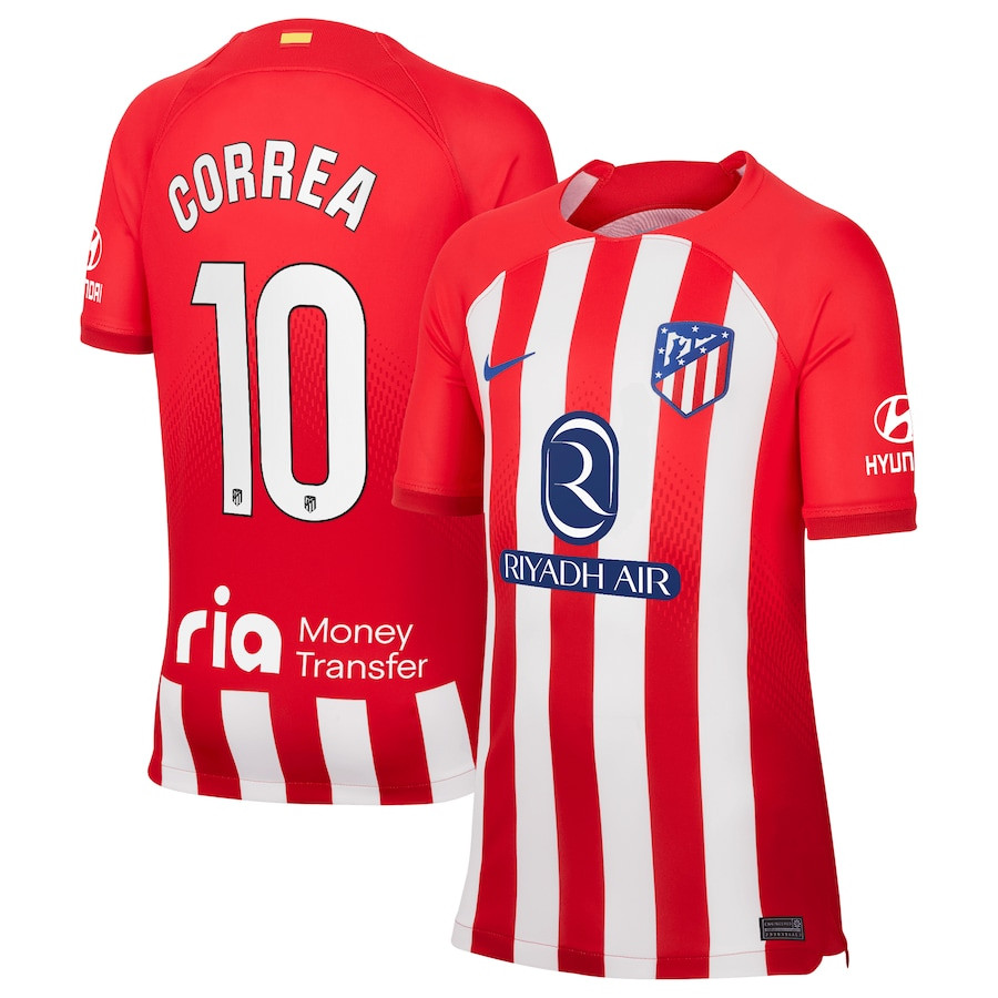 ngel Correa 10 Atletico de Madrid 2023/24 Home Stadium YOUTH Jersey – Red