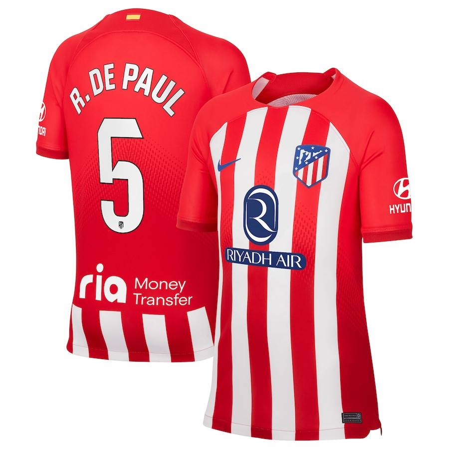 Rodrigo De Paul 5 Atletico de Madrid 2023/24 Home Stadium YOUTH Jersey – Red