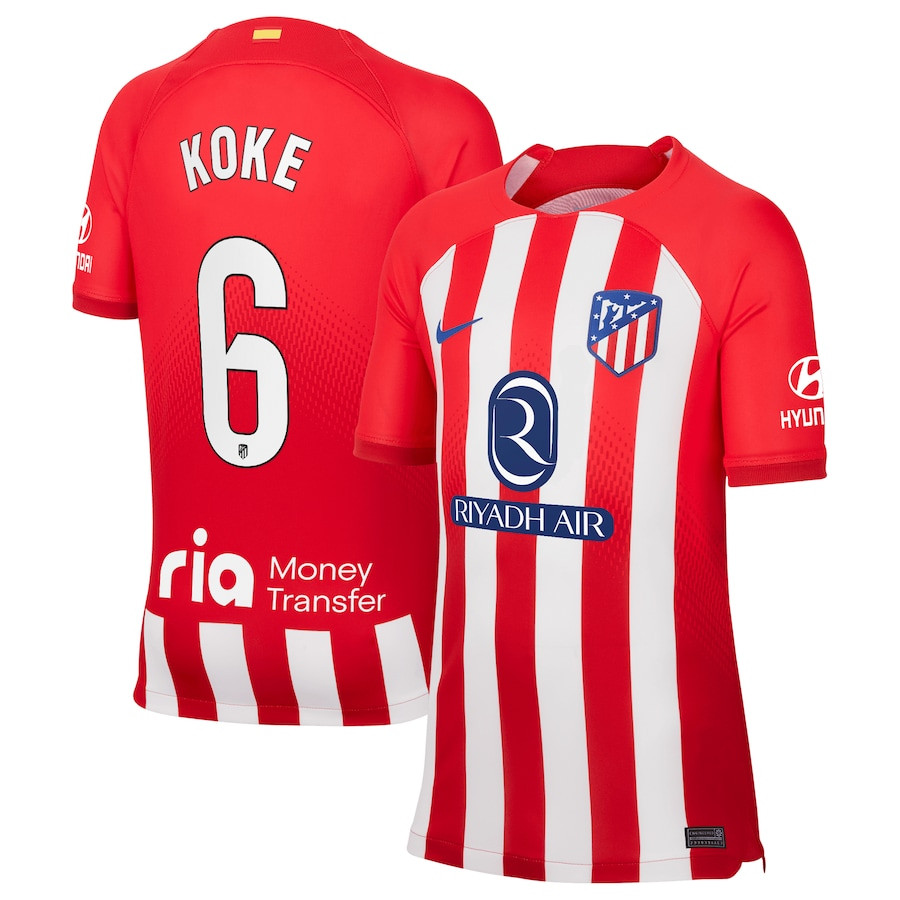 Koke 6 Atletico de Madrid 2023/24 Home Stadium YOUTH Jersey – Red