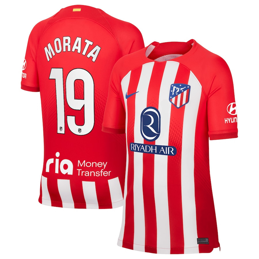 lvaro Morata 19 Atletico de Madrid 2023/24 Home Stadium YOUTH Jersey – Red