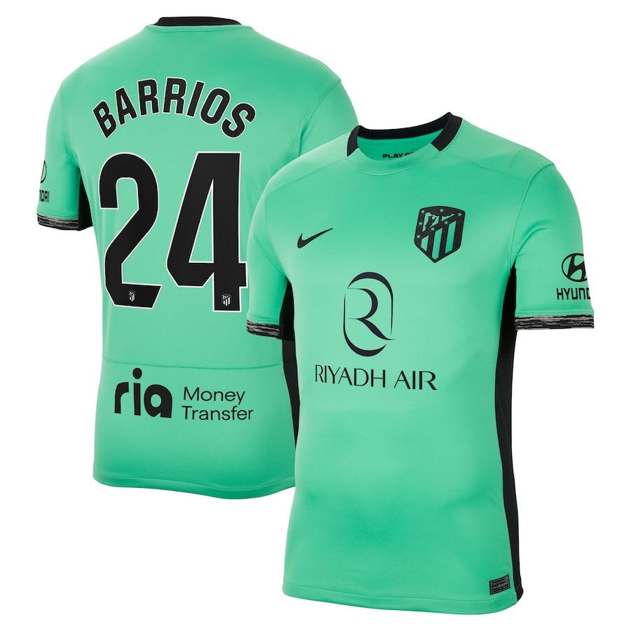 Pablo Barrios 24 Atletico de Madrid 2023/24 Third Stadium Men Jersey – Turquoise