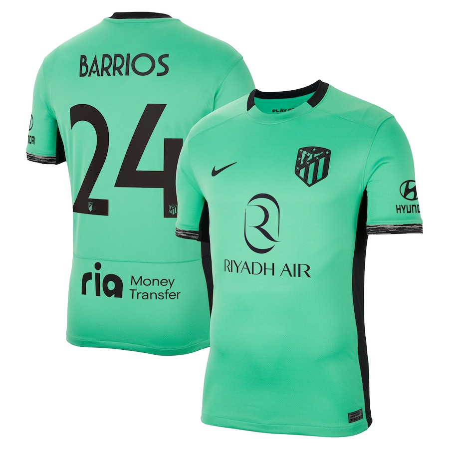 Pablo Barrios 24 Atletico de Madrid 2023/24 Third Metropolitano Stadium Men Jersey – Turquoise