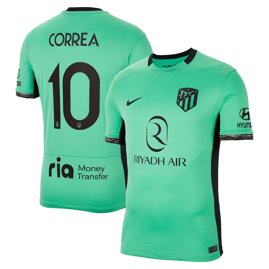 ngel Correa 10 Atletico de Madrid 2023/24 Third Metropolitano Stadium Men Jersey – Turquoise