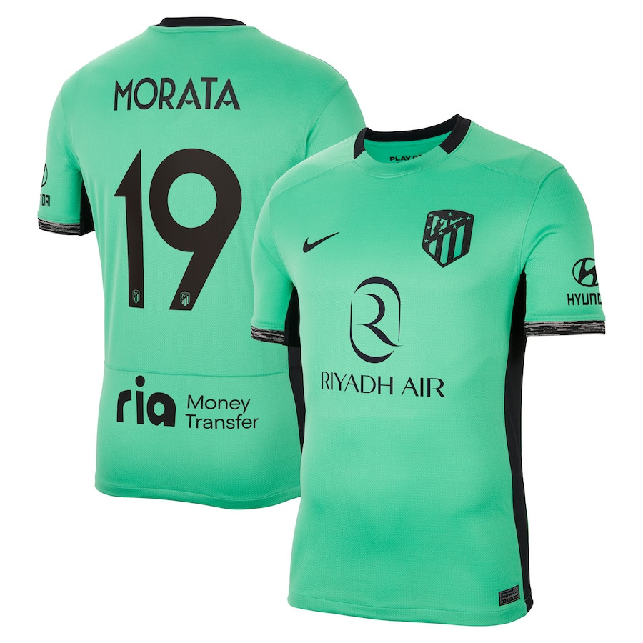 lvaro Morata 19 Atletico de Madrid 2023/24 Third Metropolitano Stadium Men Jersey – Turquoise