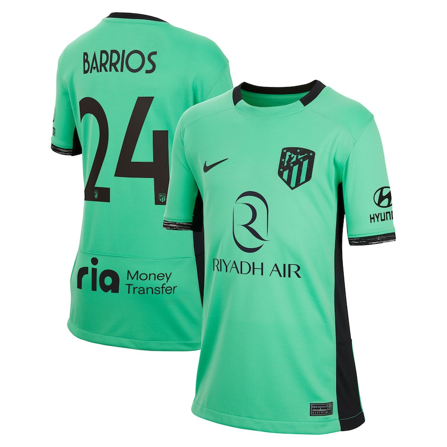 Pablo Barrios 24 Atletico de Madrid 2023/24 Third Metropolitano Stadium YOUTH Jersey – Turquoise