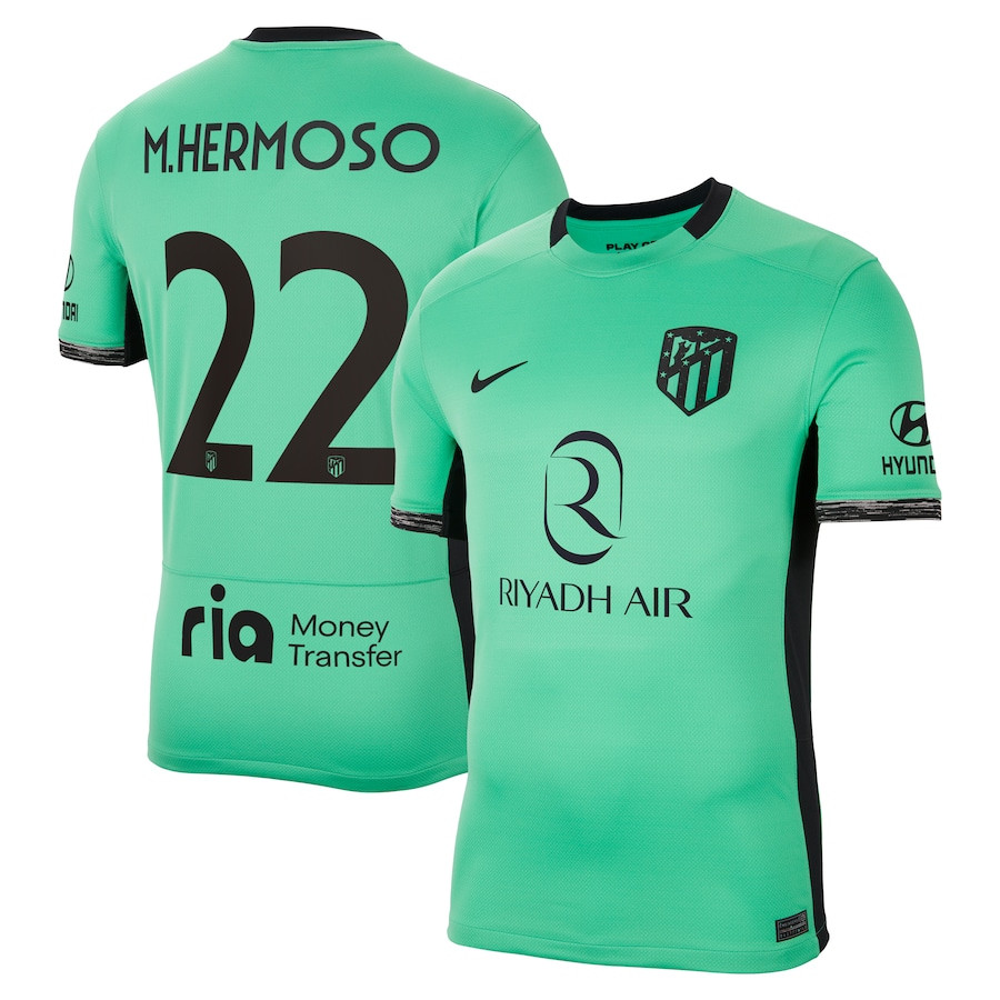 Mario Hermoso 22 Atletico de Madrid 2023/24 Third Metropolitano Stadium Men Jersey – Turquoise