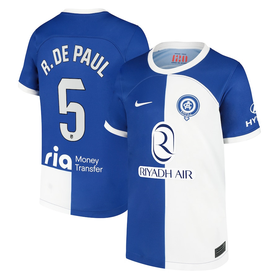 Rodrigo De Paul 5 Atletico de Madrid 2023/24 Away Stadium YOUTH Jersey – Royal