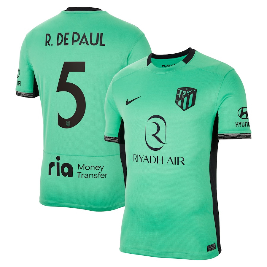 Rodrigo De Paul 5 Atletico de Madrid 2023/24 Third Metropolitano Stadium Men Jersey – Turquoise