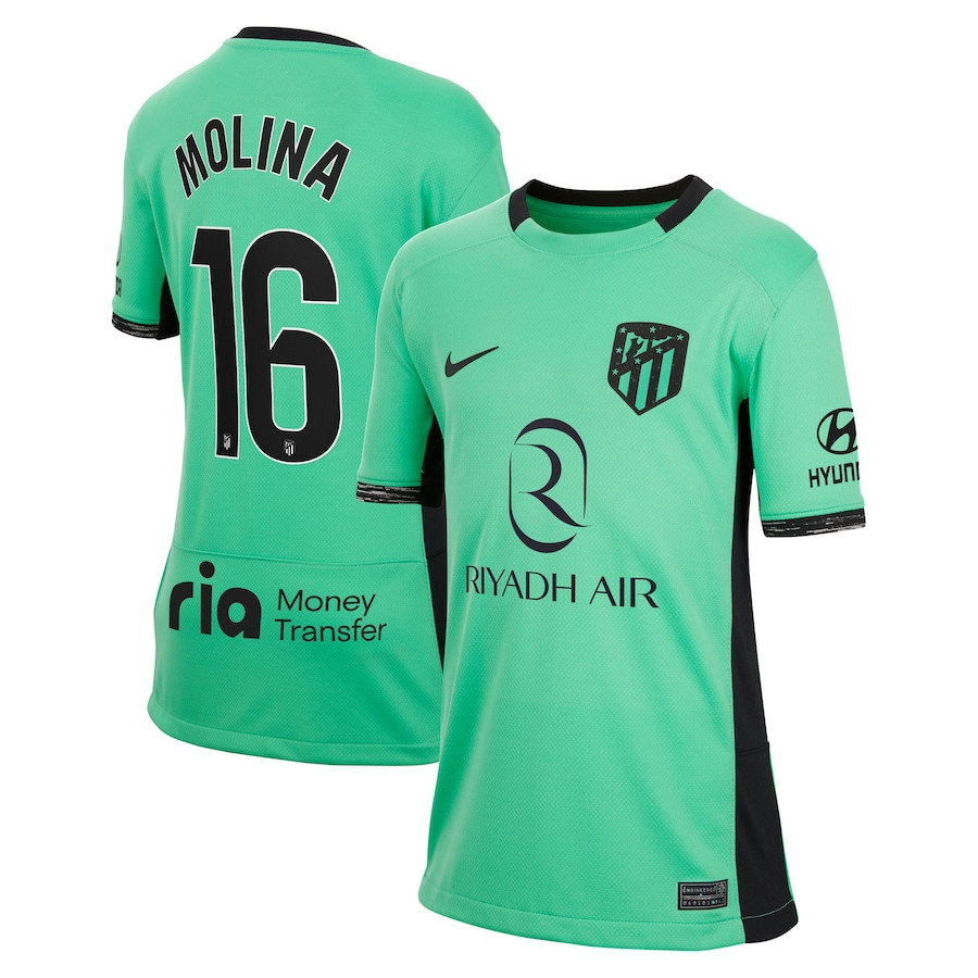 Nahuel Molina 16 Atletico de Madrid 2023/24 Third Stadium YOUTH Jersey – Turquoise