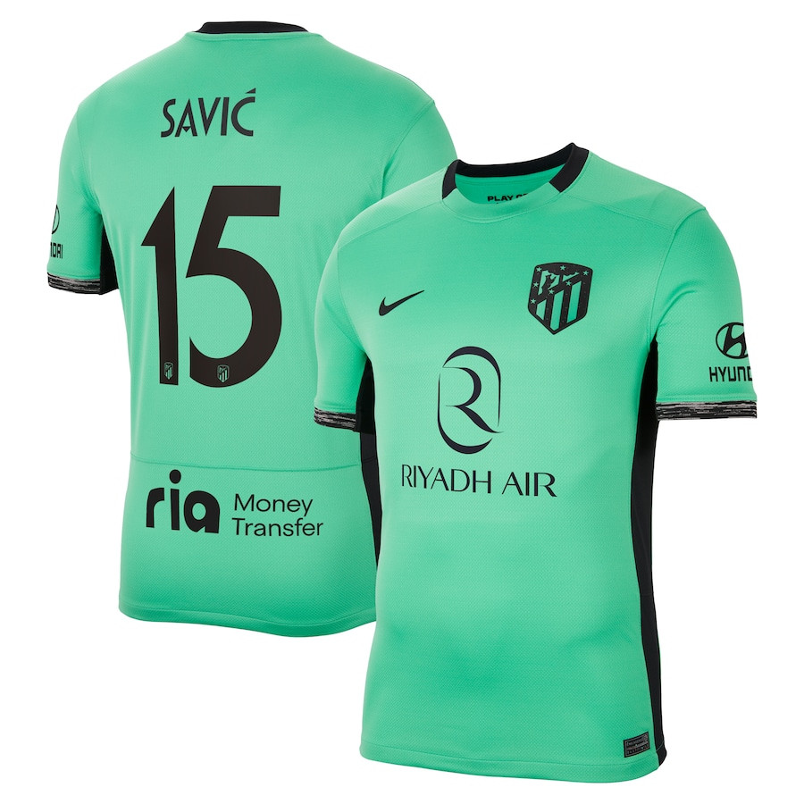 Stefan Savic 15 Atletico de Madrid 2023/24 Third Metropolitano Stadium Men Jersey – Turquoise