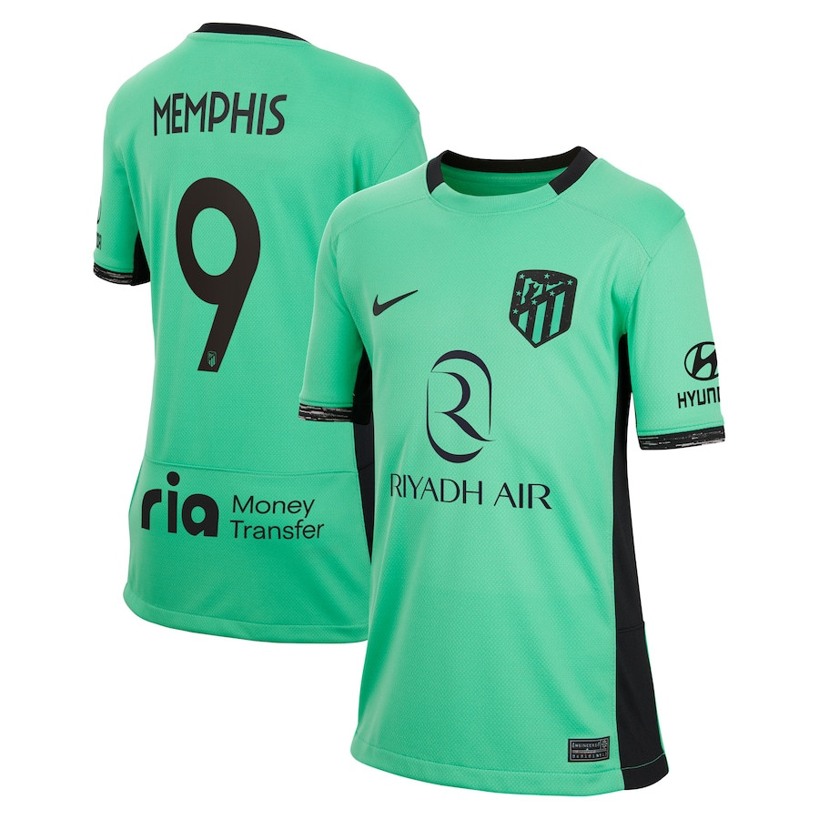 Memphis 9 Atletico de Madrid 2023/24 Third Metropolitano Stadium YOUTH Jersey – Turquoise