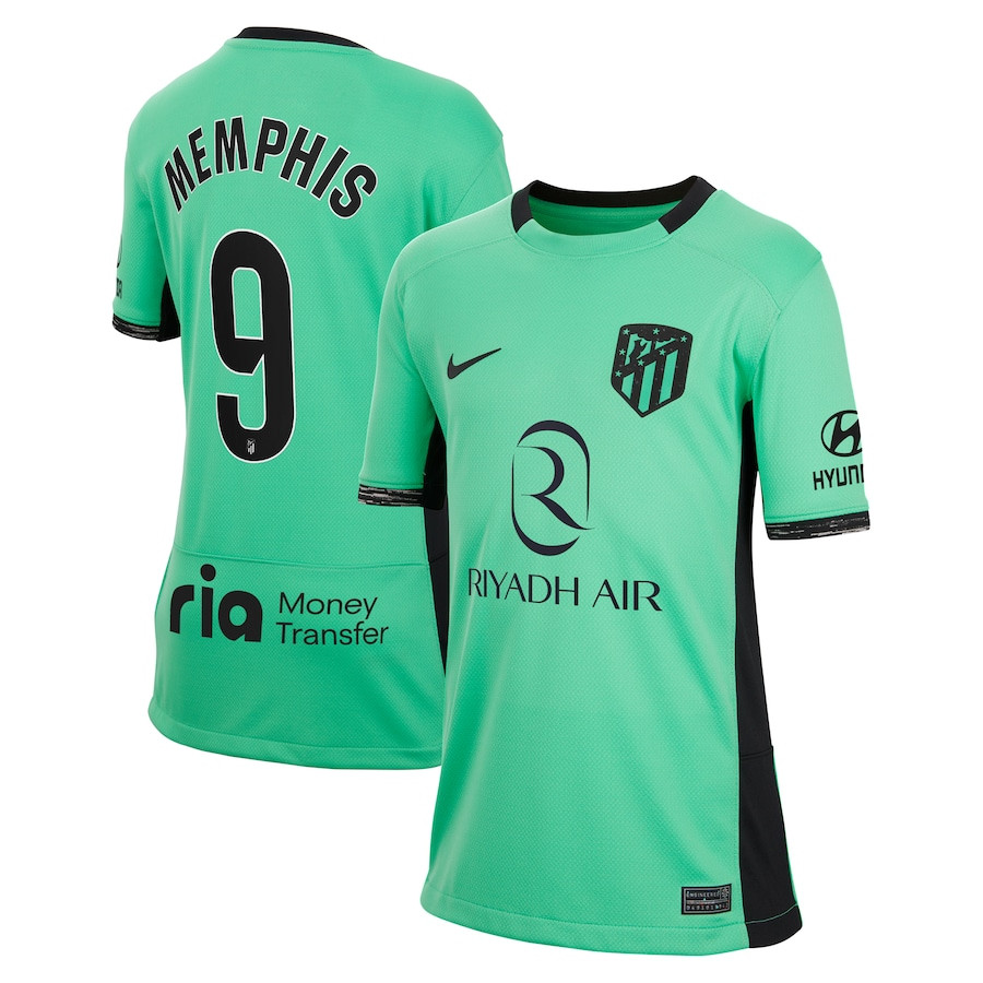 Memphis 9 Atletico de Madrid 2023/24 Third Stadium YOUTH Jersey – Turquoise