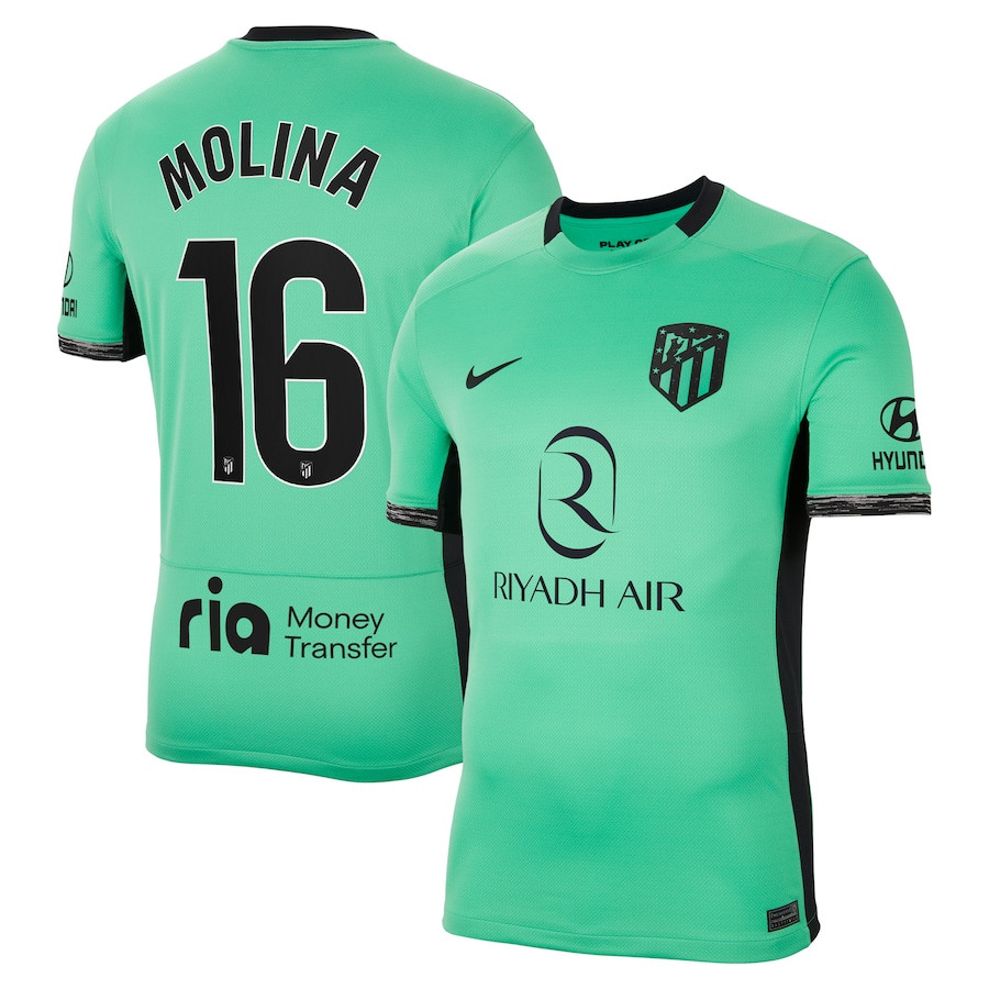 Nahuel Molina 16 Atletico de Madrid 2023/24 Third Stadium Men Jersey – Turquoise