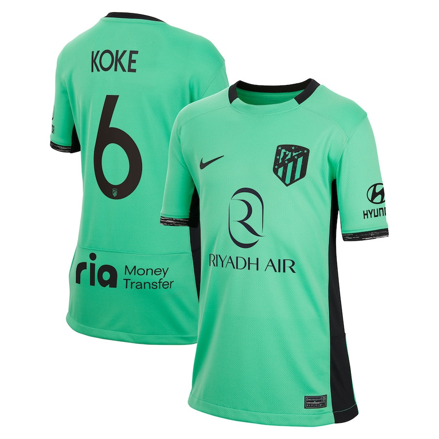 Koke 6 Atletico de Madrid 2023/24 Third Metropolitano Stadium YOUTH Jersey – Turquoise