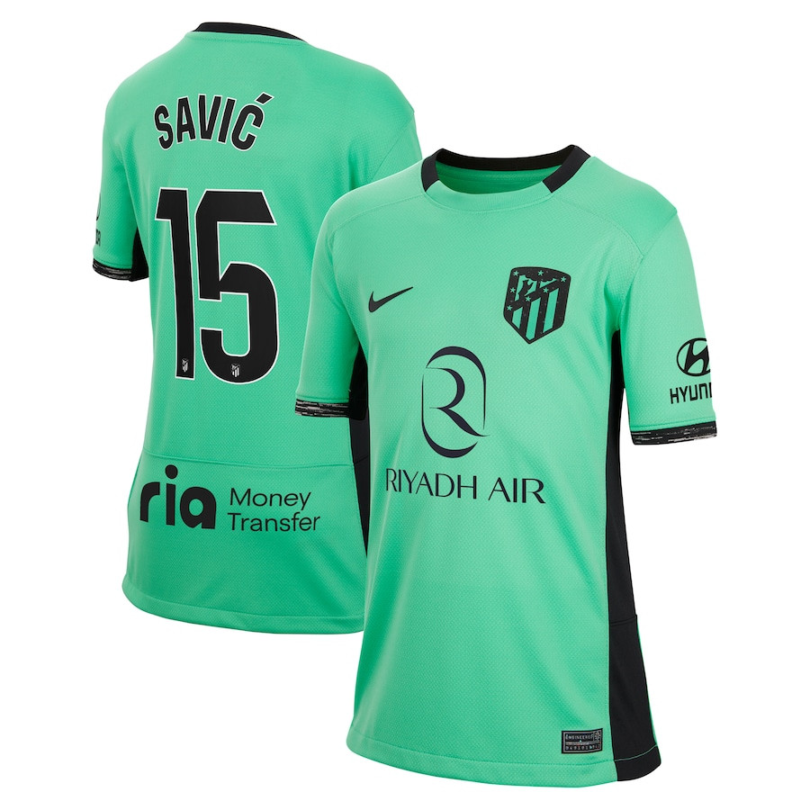Stefan Savic 15 Atletico de Madrid 2023/24 Third Stadium YOUTH Jersey – Turquoise