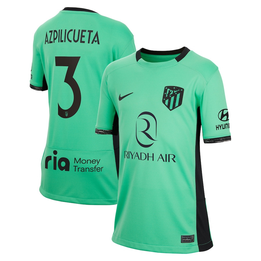 Csar Azpilicueta 3 Atletico de Madrid 2023/24 Third Metropolitano Stadium YOUTH Jersey – Turquoise
