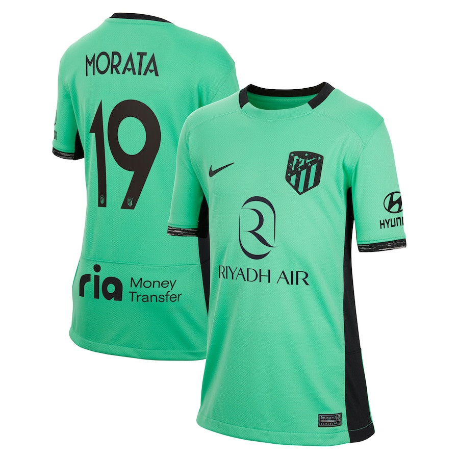 lvaro Morata 19 Atletico de Madrid 2023/24 Third Metropolitano Stadium YOUTH Jersey – Turquoise