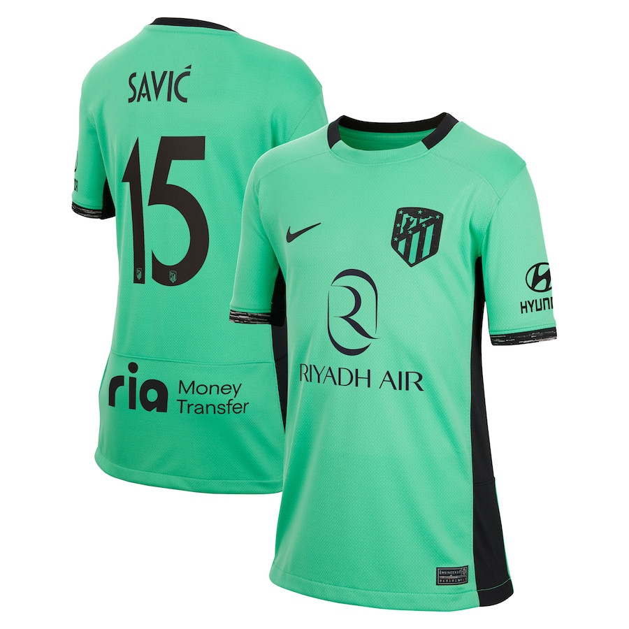 Stefan Savic 15 Atletico de Madrid 2023/24 Third Metropolitano Stadium YOUTH Jersey – Turquoise