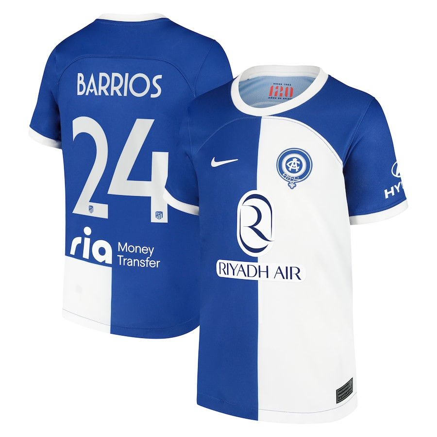 Pablo Barrios 24 Atletico de Madrid 2023/24 Away Metropolitano Stadium YOUTH Jersey – Royal