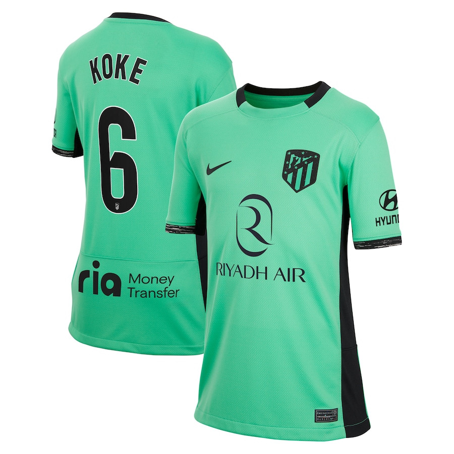 Koke 6 Atletico de Madrid 2023/24 Third Stadium YOUTH Jersey – Turquoise