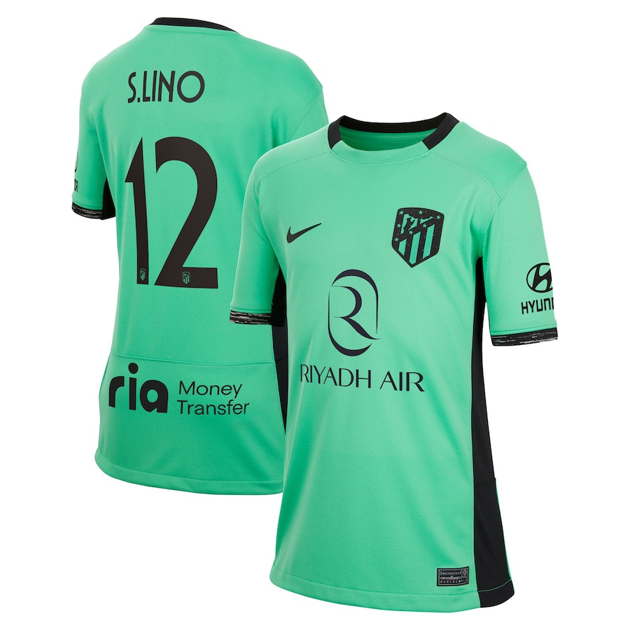 Samuel Lino 12 Atletico de Madrid 2023/24 Third Metropolitano Stadium YOUTH Jersey – Turquoise