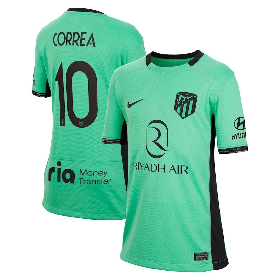 ngel Correa 10 Atletico de Madrid 2023/24 Third Metropolitano Stadium YOUTH Jersey – Turquoise
