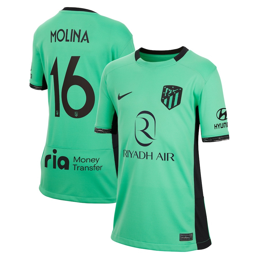 Nahuel Molina 16 Atletico de Madrid 2023/24 Third Metropolitano Stadium YOUTH Jersey – Turquoise