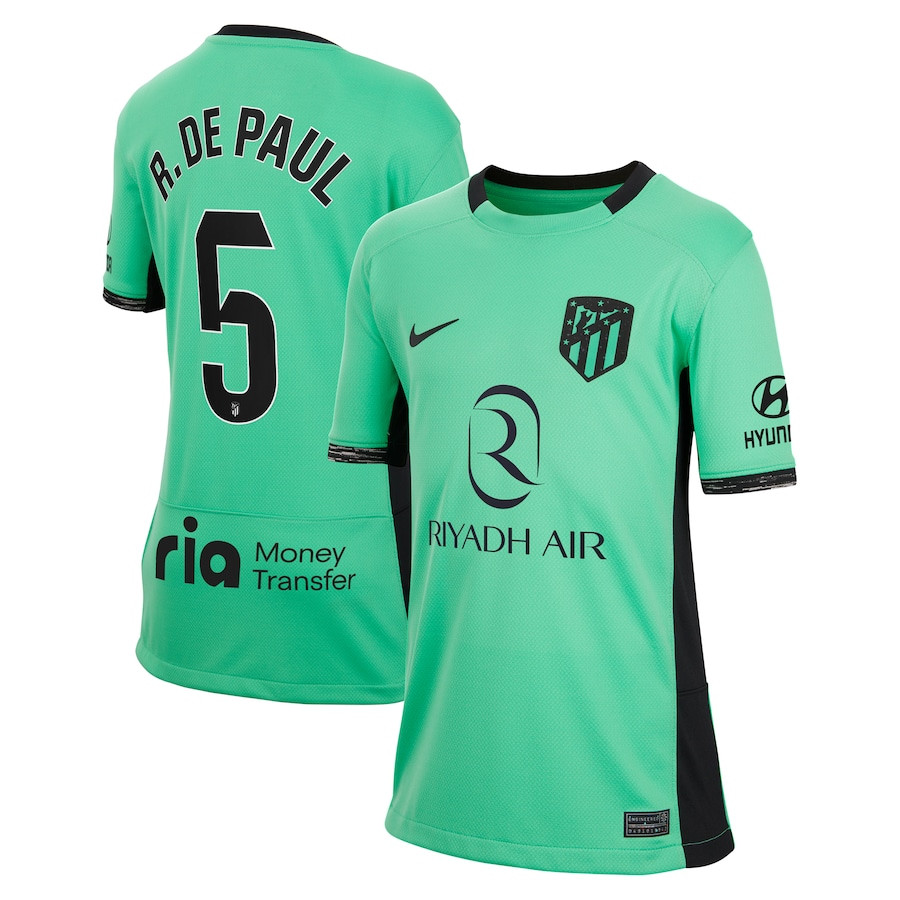 Rodrigo De Paul 5 Atletico de Madrid 2023/24 Third Stadium YOUTH Jersey – Turquoise
