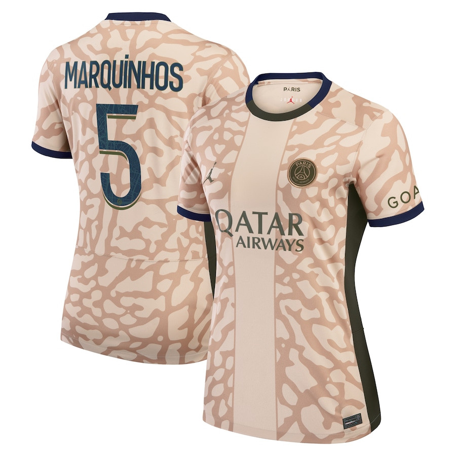 Marquinhos 5 Paris Saint-Germain 2023/24 Fourth Stadium Women Jersey – Tan