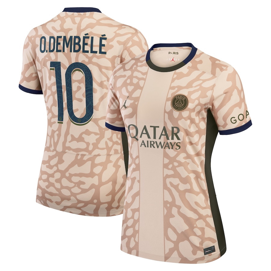 Ousmane Dembl 10 Paris Saint-Germain 2023/24 Fourth Stadium Women Jersey – Tan