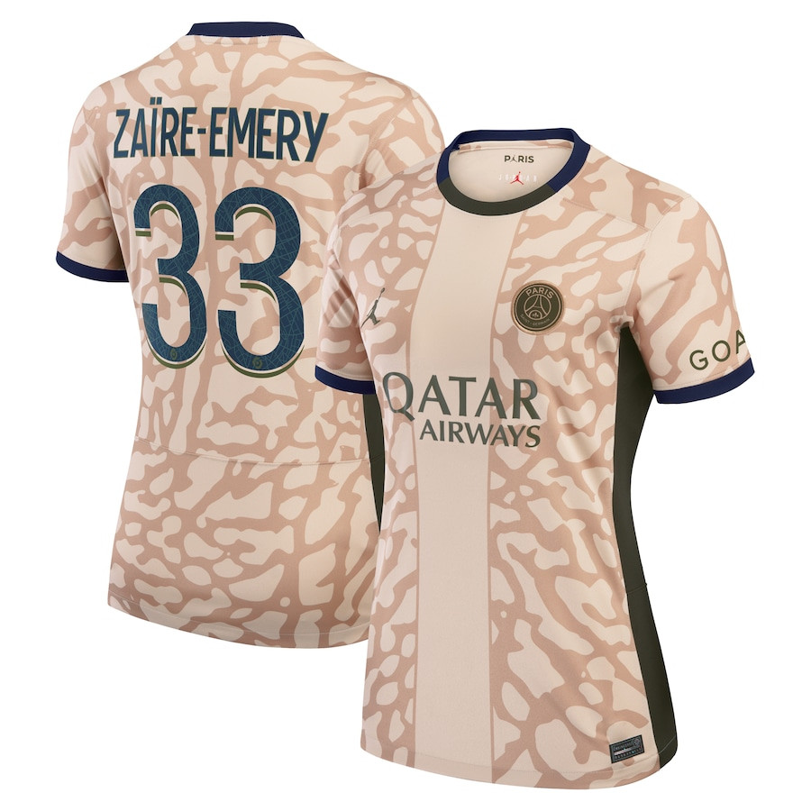 Warren Zare-Emery 33 Paris Saint-Germain 2023/24 Fourth Stadium Women Jersey – Tan