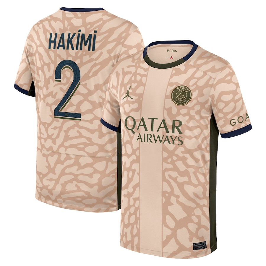 Achraf Hakimi 2 Paris Saint-Germain 2023/24 Fourth Stadium YOUTH Jersey – Tan