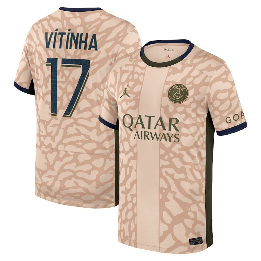 Vtor Ferreira 17 Paris Saint-Germain 2023/24 Fourth Stadium YOUTH Jersey – Tan