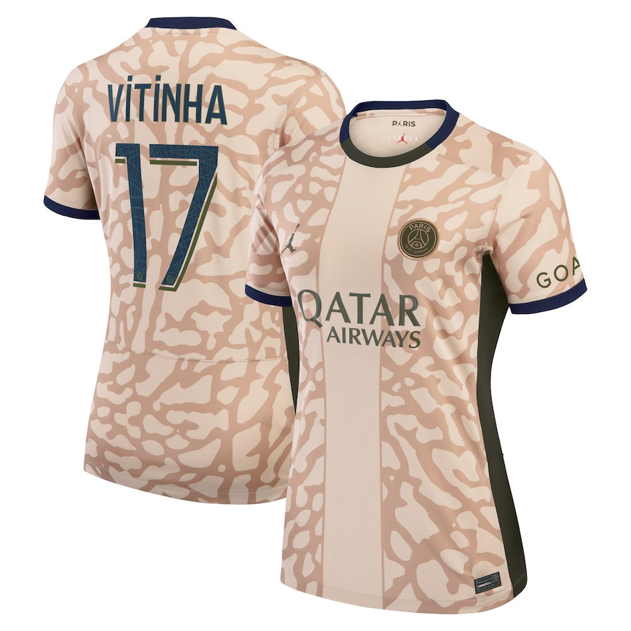 Vtor Ferreira 17 Paris Saint-Germain 2023/24 Fourth Stadium Women Jersey – Tan