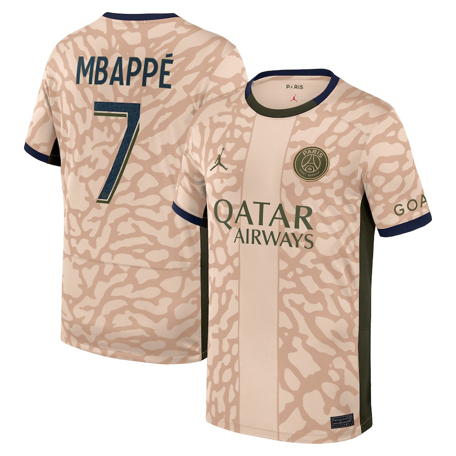 Kylian Mbappe 7 Paris Saint-Germain 2023/24 Fourth Stadium YOUTH Jersey – Tan