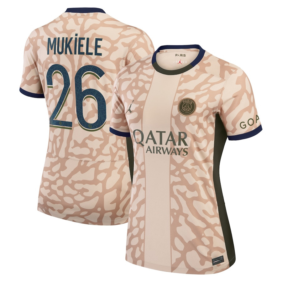 Nordi Mukiele 26 Paris Saint-Germain 2023/24 Fourth Stadium Women Jersey – Tan