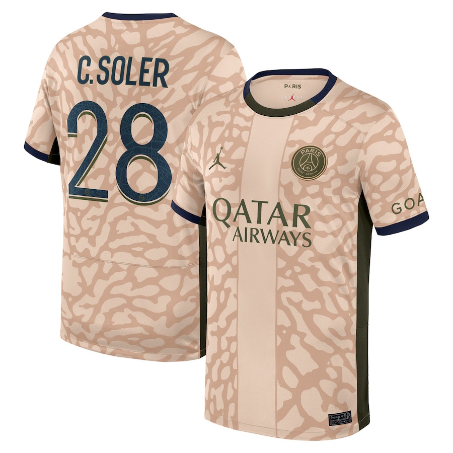 Carlos Soler 28 Paris Saint-Germain 2023/24 Fourth Stadium YOUTH Jersey – Tan
