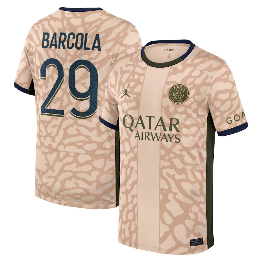 Bradley Barcola 29 Paris Saint-Germain 2023/24 Fourth Stadium YOUTH Jersey – Tan