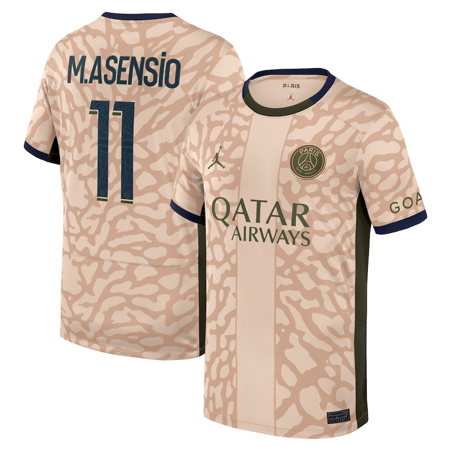 Marco Asensio 11 Paris Saint-Germain 2023/24 Fourth Stadium YOUTH Jersey – Tan