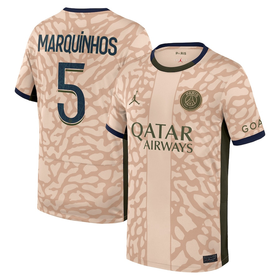 Marquinhos 5 Paris Saint-Germain 2023/24 Fourth Stadium YOUTH Jersey – Tan