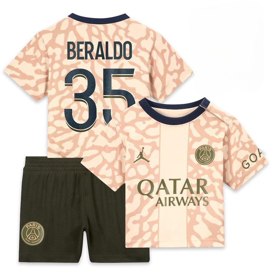 Lucas Beraldo 35 Paris Saint-Germain 2023/24 Fourth YOUTH Kit Jersey – Tan
