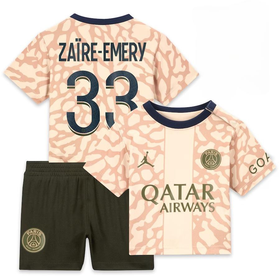 Warren Zare-Emery 33 Paris Saint-Germain 2023/24 Fourth YOUTH Kit Jersey – Tan