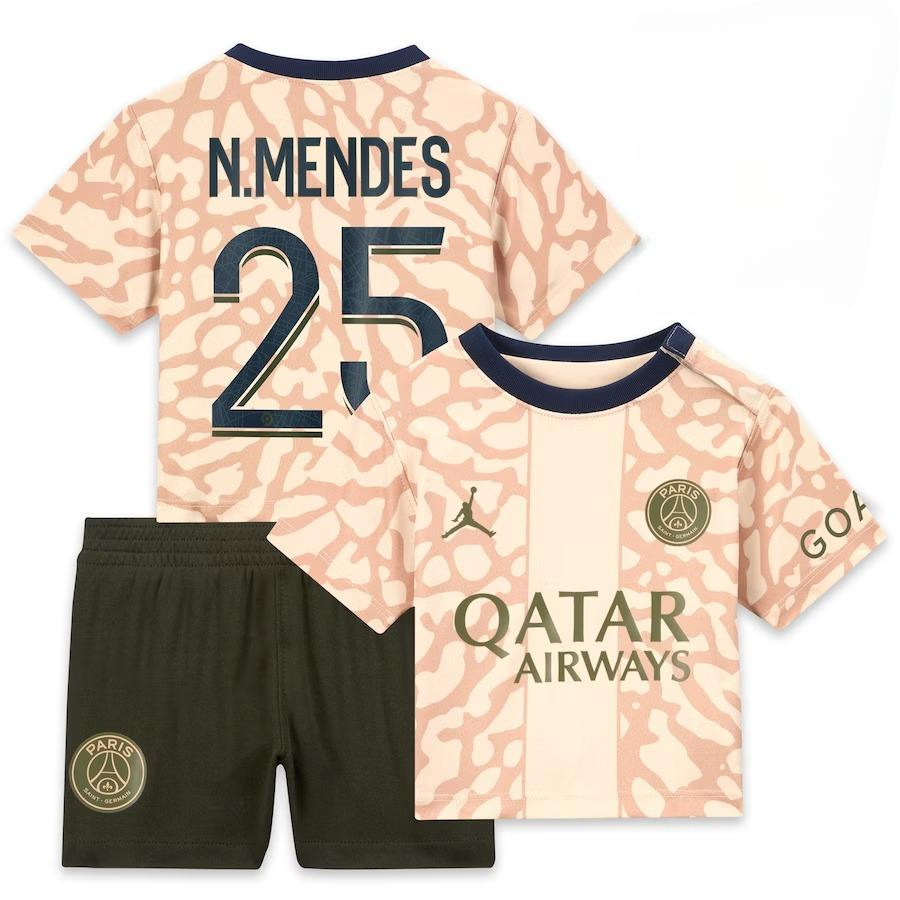 Nuno Mendes 25 Paris Saint-Germain 2023/24 Fourth YOUTH Kit Jersey – Tan